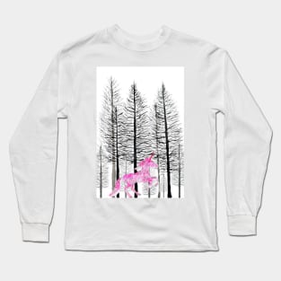 pink unicorn in forest Long Sleeve T-Shirt